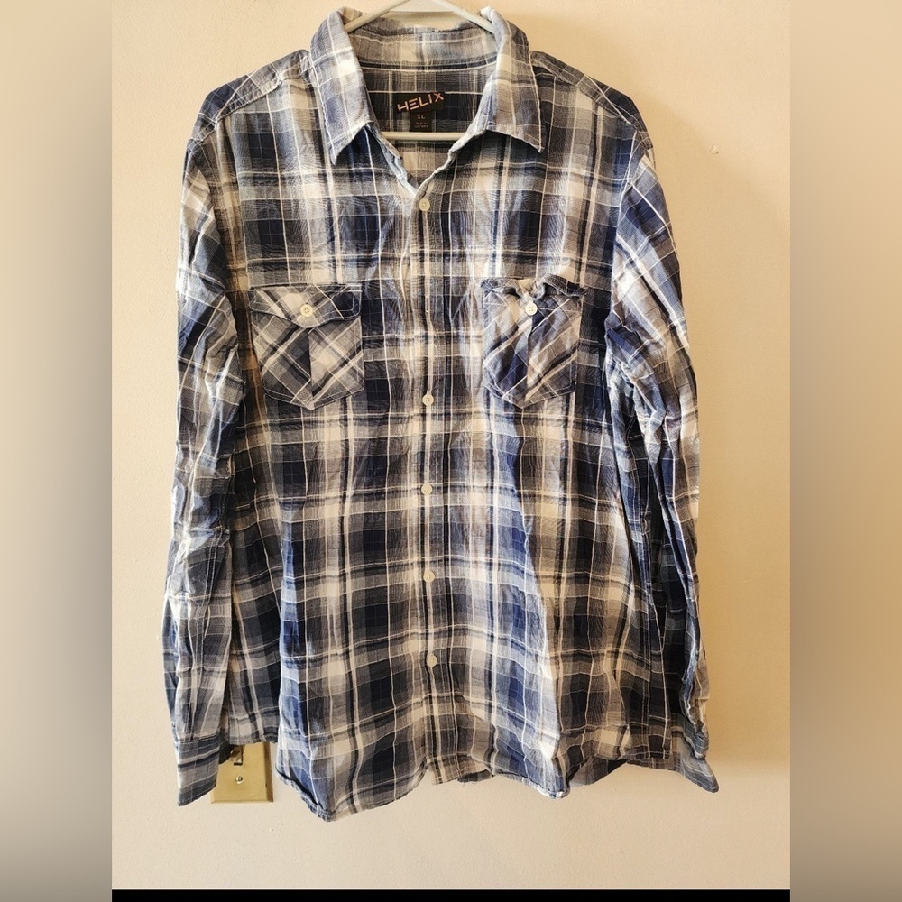 Helix Plaid Long Sleeve button down shirt Size mens xl blue